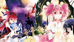 Anime tears glasses red eyes blondes blue hair pink hair long 