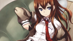 Anime tie couch long hair anime girls blue eyes uniforms makise 