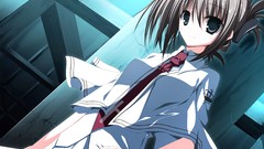 Anime tie outdoors anime girls green eyes brunettes school 