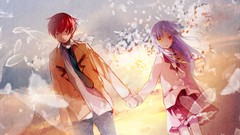 Anime tie red eyes skirts long hair anime girls school uniforms 