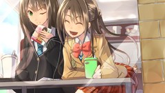 Anime tie Ribbons blondes long hair anime girls soda green eyes 