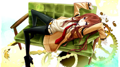 Anime tie Shorts couch anime girls brunettes tights makise 