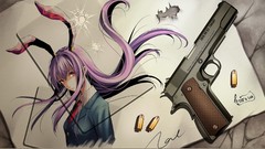 Anime tie touhou animal ears purple hair reisen udongein inaba 