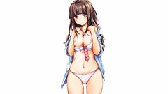 Anime tie white background anime girls panties boobs Simple 