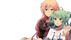 Anime tie white background pink hair long hair anime girls blue 