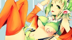 Anime tongue anime girls green eyes green hair boobs thigh highs