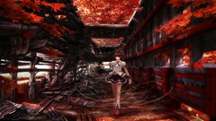 Anime touhou Trees crow skirt school uniform anime girls Women