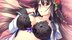 Anime Trinity Ribbons blush long hair anime girls brown eyes 