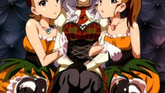 Anime twins pink eyes anime girls brown eyes brunettes short 