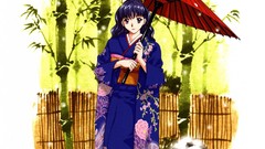 Anime Umbrellas pink eyes anime girls purple hair standing 