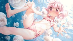 Anime underwater pink hair anime girls bikini twintails cuffs