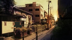 Anime urban asians cities cityscapes towns townscape