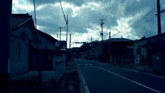 Anime urban street power lines House road outdoors dark