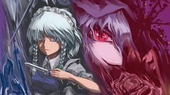 Anime vampire red eyes blue hair blue eyes maids short hair 