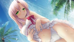 Anime wet anime girls cafe sourire low-angle shot visual novels 