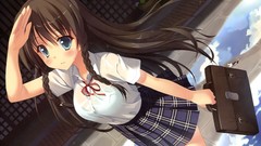 Anime wet Bags outdoors skirts long hair anime girls blue eyes 