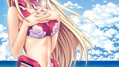 Anime wet Beaches blondes long hair anime girls blue eyes rei 