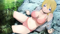 Anime wet blondes skirts anime girls lingerie blue eyes bra 