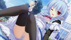 Anime wet blue hair anime girls braids wink underwear nipples 