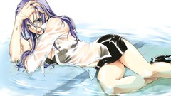 Anime wet legs big eyes long hair anime girls bra purple hair 