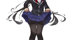 Anime white background anime girls school uniforms video games 