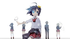 Anime white background blue hair blue eyes school uniforms 