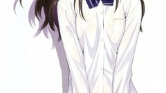 Anime white background blush anime girls brown eyes brunettes 