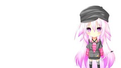 Anime white background Chibi pink hair pink eyes anime girls 