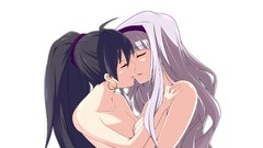 Anime white background earrings kissing long hair anime girls 