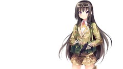 Anime white background gloves pistols skirts long hair anime 