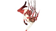 Anime white background horns shirts long hair anime girls green 