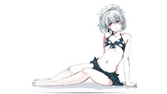Anime white background navel yin sitting pink eyes anime girls 