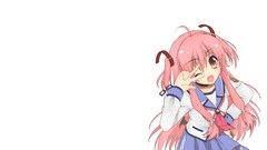 Anime white background pink hair anime girls school uniforms 