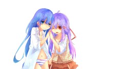 Anime white background red eyes skirts blue hair long hair 