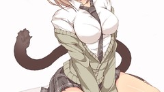 Anime white background skirts anime girls green eyes nekomimi 