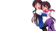 Anime white background skirts scarfs long hair anime girls 