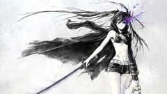 Anime white background Swords chains long hair anime girls 