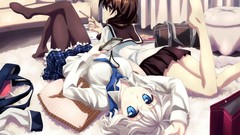 Anime white hair anime girls blue eyes brunettes school 