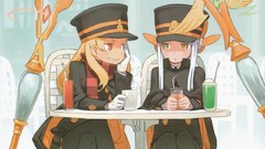 Anime white hair blondes smiling anime girls yellow eyes orange 