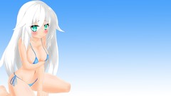 Anime white hair blush long hair anime girls cleavage bikini 