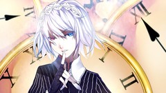 Anime white hair clocks anime girls heterochromia touhou izayoi 