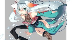 Anime white hair Japanese clothes aqua hair