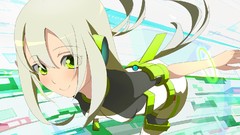 Anime white hair long hair anime girls green eyes futuristic 