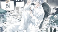 Anime white hair male anime boys