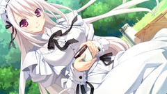 Anime white hair pink eyes anime girls maids duplicate