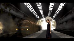 Anime white hair red eyes anime girls short hair trains train 