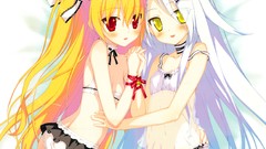 Anime white hair red eyes blondes long hair yellow eyes bra 