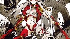 Anime white hair red eyes long hair anime girls bodysuits
