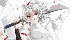 Anime white hair red eyes Swords anime girls short hair touhou 