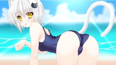 Anime white hair short hair yellow eyes animal ears highschool 